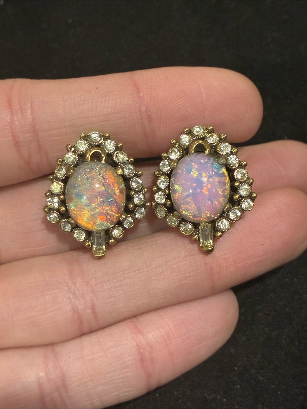 Vintage Hollycraft Dragon’s Breath Opal Earrings